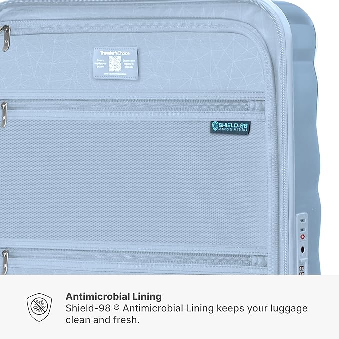 Traveler's Choice Edinburgh II Hardside Spinner Luggage, TSA Lock, Blue, 25" Medium
