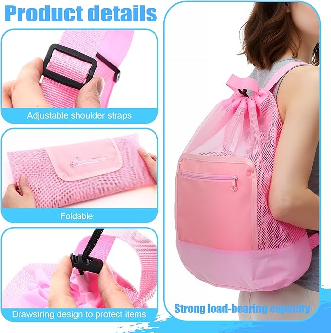 3 Pcs Mesh Beach Bags Portable Mesh Shower Beach Toy Bag With Drawstring Extra Large Tote Hanging Toiletry Bath Organizer for Camping Swimming Gym Travel