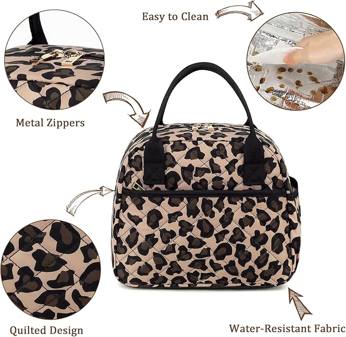 CAMTOP Lunch Box for Women Men Insulated Lunch Bag Lunch Tote Bag Leakproof Thermal Cooler Large Capacity for Travel Work School Picnic (Leopard)