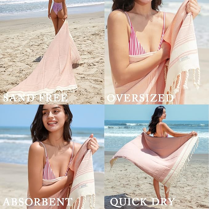 Your Choice Turkish Beach Towel (71x41) - 100% Cotton Turkish Towel, Sand Free Quick Dry Oversized, Lightweight Compact Travel Towel - Color Melon