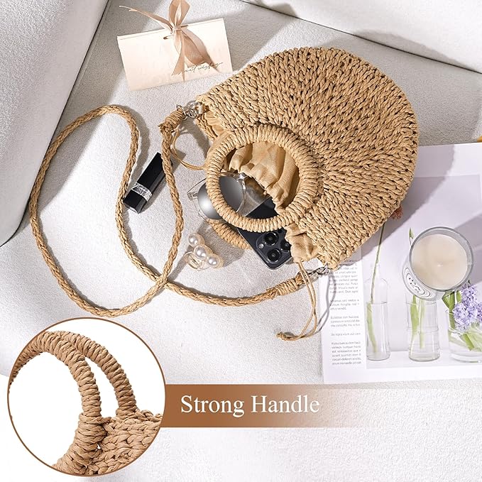 Pleneal Straw Beach Bags for Women - Women Beach Handmade Woven Tote Bag, Summer Mesh Hollow Shoulder Bag for Holiday