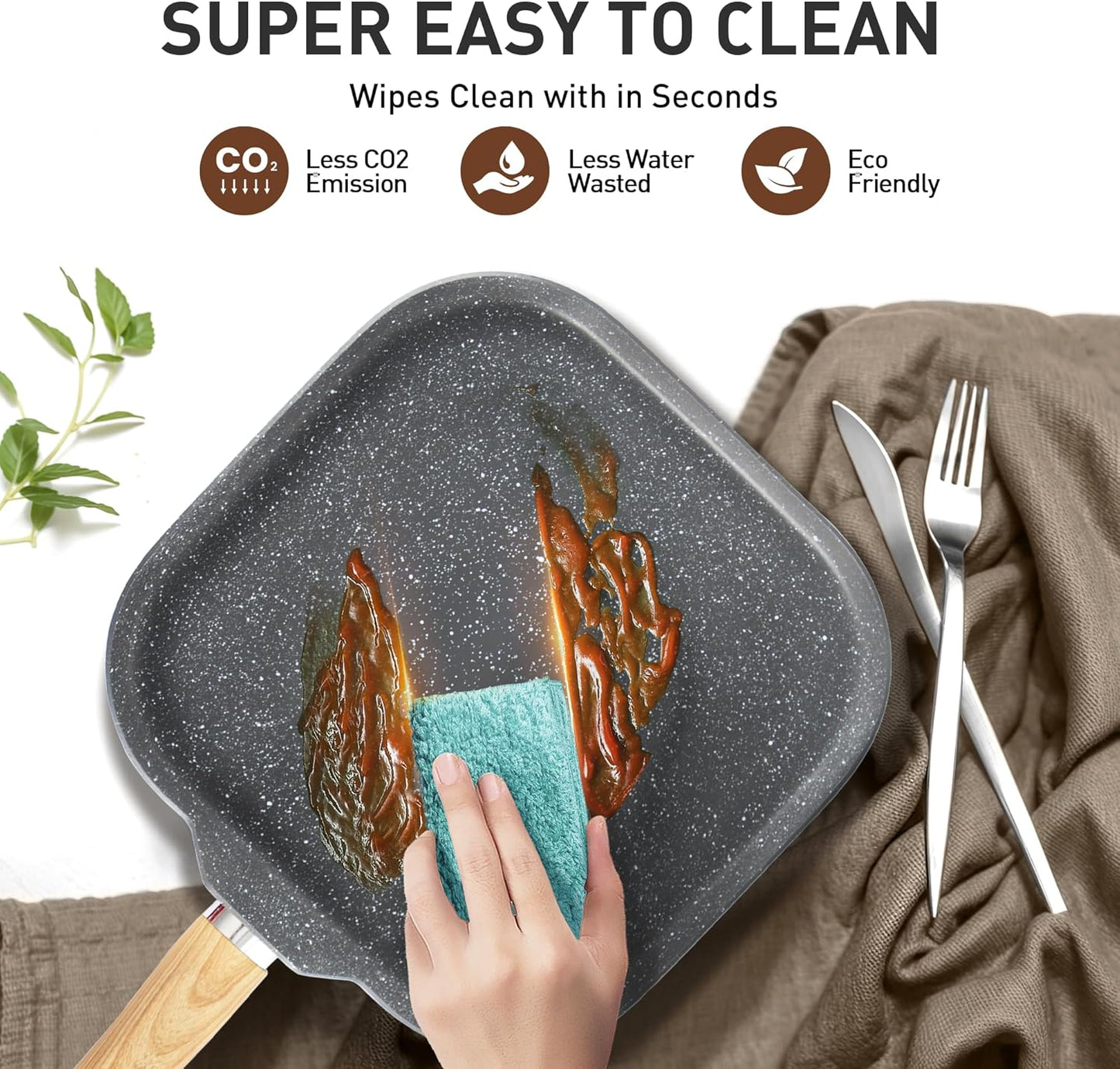 MAISON ARTS 17 Piece Pots and Pans Set Non Stick, Kitchen Cookware Sets with Nonstick Granite Stone Coating, Suitable for Induction Cooktops, Grey