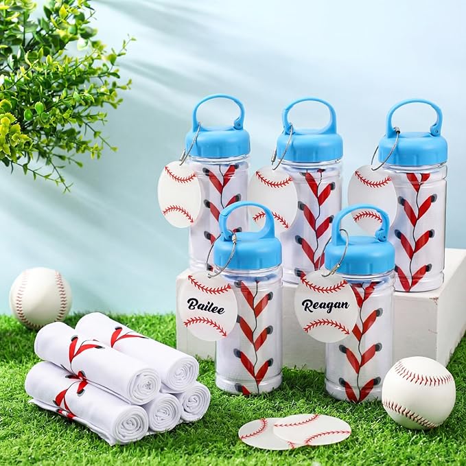 12 Pack Baseball Cooling Towels with Baseball Acrylic Luggage Tags, 40"x12" Breathable Chilly Ice Towel for Neck with Plastic Container, Sport Towel for Players Team Gift Sport Party Favors