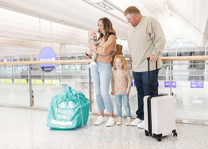 Regalo Airline Certified Travel Bag, Award Winning Brand, Durable Fabric, Univerial Gate-Check, Fits All Car Seats and Most Strollers, Turquoise,Compact Stretch Storage Pouch