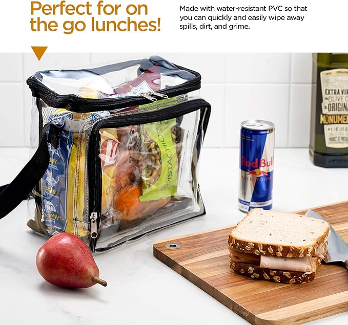 SP HOME GOODS Stadium Approved Clear Tote Bag with Adjustable Strap, Front Storage Compartment, and Mesh Pockets - See Through Zippered Clear lunch Bags for Work, School, Concerts