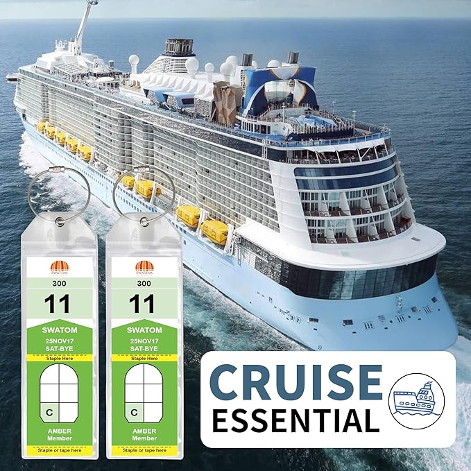 SWATOM Cruise Luggage Tags PVC Holders -Waterproof-Clear Luggage Tag-Zip Seal-Etag Bag for Royal Caribbean & Celebrity 2025 & 2026 Cruise Line Ships with Steel Loops (7.9x2.5'' 4P)