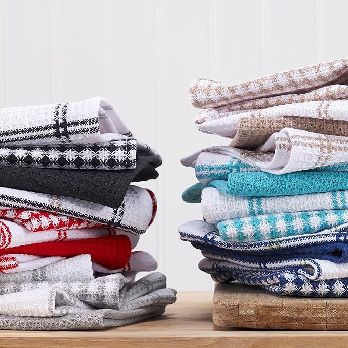 T-Fal Premium Waffle Dish Cloths: Highly Absorbent, Super Soft Long Lasting - 100% Cotton, 12"x13" Towel for Cleaning & Drying, (12-Pack), Cool
