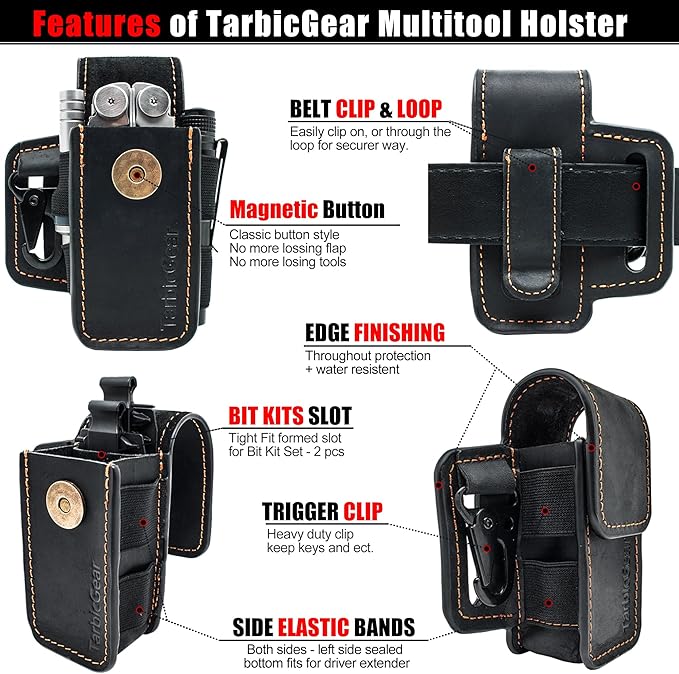 Leather Multitool Sheath for Belt, Multitool Holster with Belt Clip for Men, Pocket Organizer for Work, Fits for Leatherman, SOG, Gerber Tools