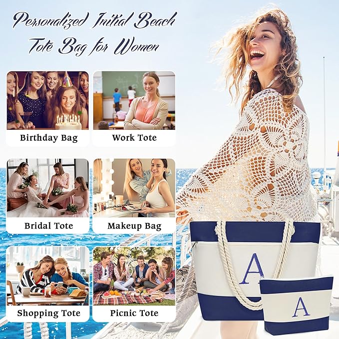 YOOLIFE Beach Bags for Women - Travel Canvas Beach Tote, Pool Waterproof Bag, Travel Essentials, Gifts for Women Birthday