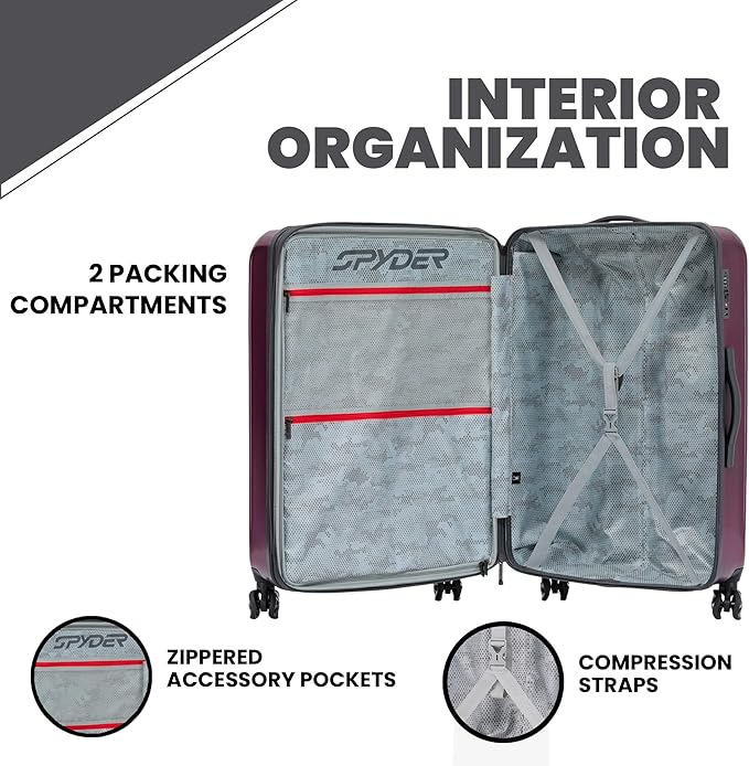 Spyder Rails 20 Inch Expandable Hardside Carry-On Suitcase with 360° Spinner Wheels, TSA Approved Lock