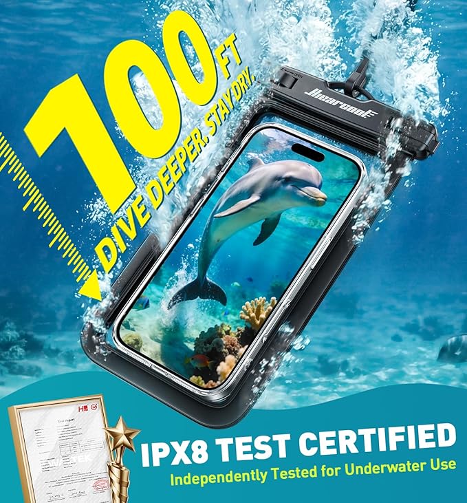 Hiearcool Waterproof Phone Pouch,Waterproof Phone Case for iPhone 17 16 15 14 13 Pro Max Plus up to 8.3",IPX8 Cellphone Dry Bag for Beach Cruise Travel Black&Olive Green-2Pack | up to 8.3", IPX8, Cellphone Dry Bag, 2Pack