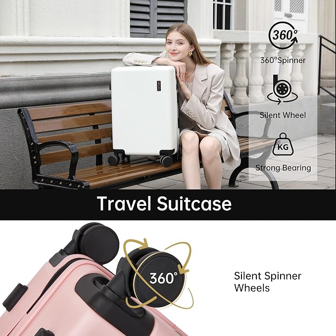 Carry on Luggage 22x14x9 Airline Approved, 20 Inch Carry-on Suitcase, Hard Shell Luggage with Spinner Wheels, Hardside Small Rolling Suitcase with TSA Lock for Travel (Pink, 20 Inch)