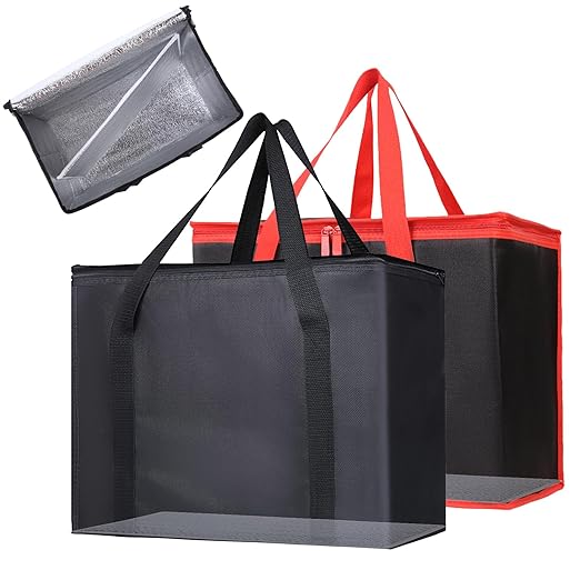 Bodaon Insulated Reusable Grocery Bags with Hard Bottom, X-Large Freezer Cooler Bag with Top, Catering Shopping Bag for Food Delivery/Travel/Groceries, Thermal Bags for Cold and Hot Food