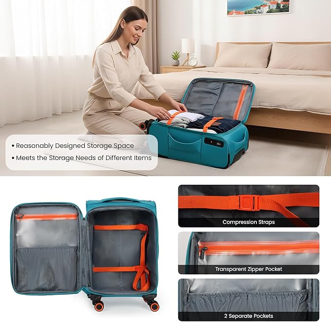 22 inch Carry on Luggage,Softside Suitcase w/TSA LOCK,Expandable 20% Luggage w/Spinner Wheels, Tear-Resistant,Lightweight Rolling Suitcases for Men/Women（SkyBlue,22in）