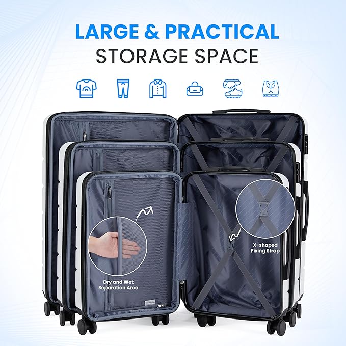 Simple Deluxe 24 Inch Hardside Carry On Luggage, Suitcase with Double Spinner Wheels & TSA Lock, Hard Shell Suitcase, Expandable Rolling Lightweight Luggage, White