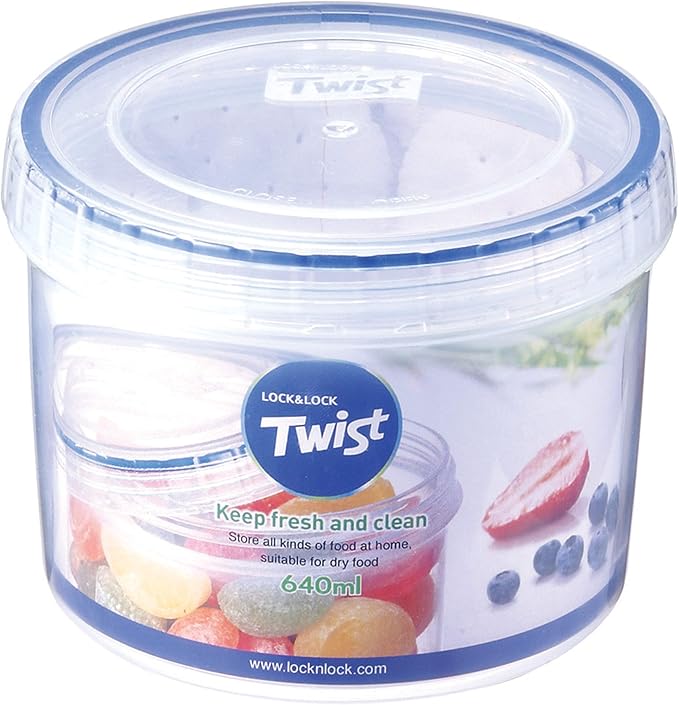 LOCK & LOCK Easy Essentials Twist Food Storage lids/Airtight containers, BPA Free, Short-22 oz-for Fruits, Clear