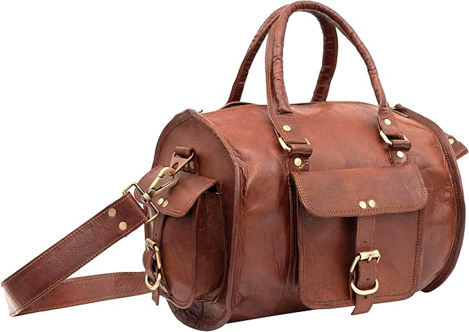 Genuine Leather Gym Duffle Bag – Stylish Weekender Travel Bag for Men & Women, Durable Duffel with Adjustable Shoulder Strap for Gym, Weekend & Travel Use