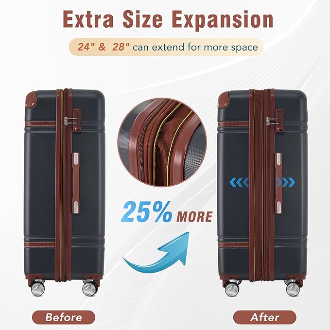 Merax 28 Inch Checked Luggage, Expandable Suitcase with Spinner Wheels, Hard Shell Vintage Luggage Set with TSA Lock(Black)