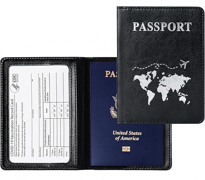 2 Pcs Passport holders，Ultra Slim passport wallet，PU Leather Passport Cover for Women and Men…