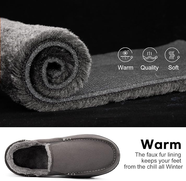 LongBay Men's Moccasin Slippers Comfy Warm Memory Foam House Shoes Winter for Indoor Outdoor