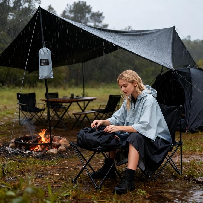 Hooded Rain Poncho for Adults - Waterproof Rain Coat and Lightweight Jacket 3-in-1 Multi-Function with Pockets