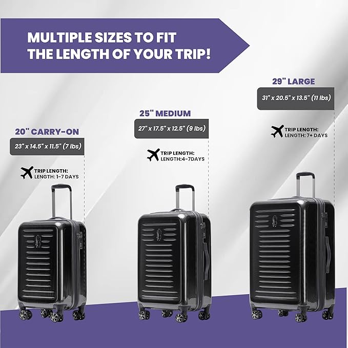 Spyder Rails Expandable Hardside Upright Suitcase with 360° Spinner Wheels, TSA Approved Lock (Black, Carry-On)