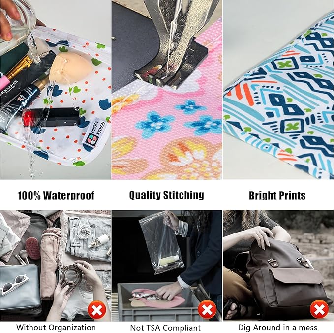 TSA Approved Toiletry Bag, Set of 3 Clear Travel Toiletry Bag Quart Size Zipper Travel Pouch, Waterproof Makeup Cosmetic Bag for Women Men Kids Toiletries Carry on, Green Leaves