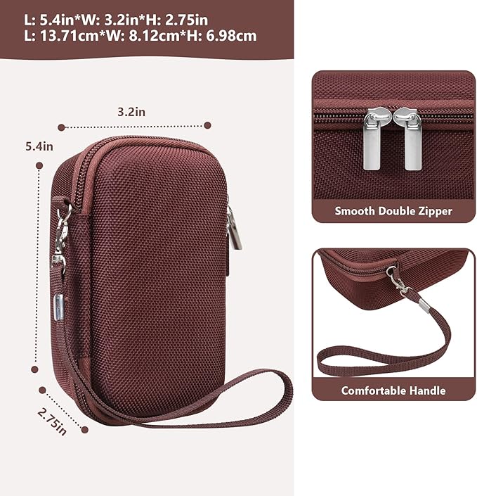 Hard Travel Case for Sony ZV-1F / ZV-1 / ZV-1 II Digital Camera, Storage Holder Travel Bag with Zipper Mesh Pocket for Battery Pack, Charging Cable, USB Card, Black, Brown