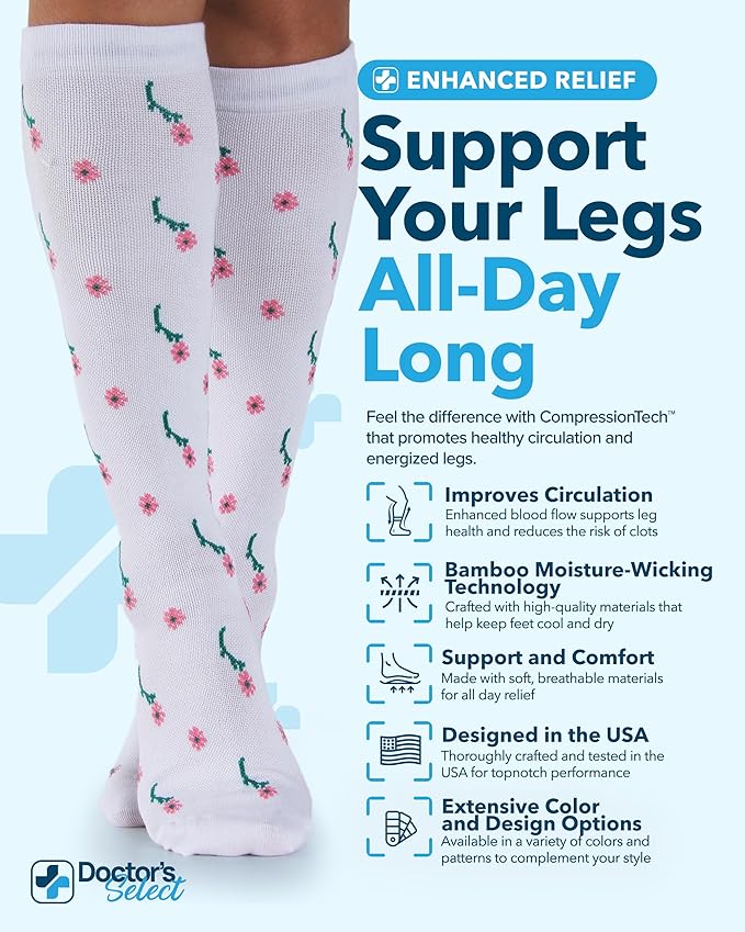 Doctor's Select Bamboo Viscose Light Compression Socks for Women & Men - 3 Pairs, 8-15 mmHg Compression Socks, Knee High