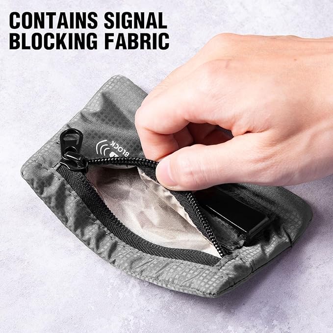 RFID Blocking Clip Stash Pocket, Compact Hidden Travel Belt Wallet for Cards & Cash - Slim Pickpocket-Proof Design for Everyday Carry (Grey, Medium)