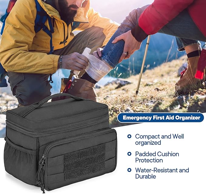 Damero Small Medicine Storage Bag Empty, Emergency Trauma Kit Organizer Bag Family First Aid Box for Hiking, Camping and Home - No Accessories Included