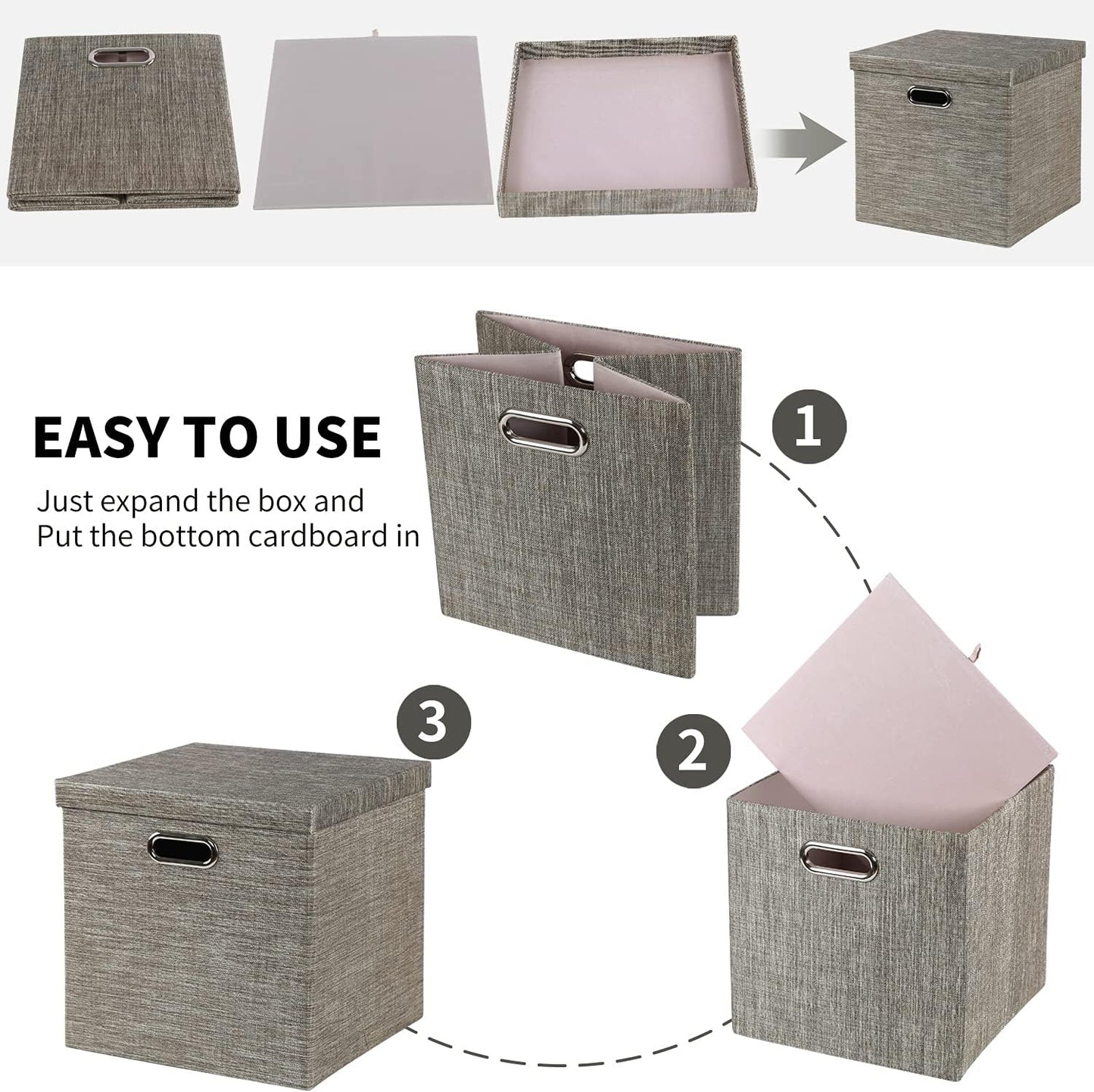 Posprica Storage Bins with Lids,13×13×13 Foldable Storage Cube Baskets Boxes Fabric Drawers for Closet Shelf Cabinet Bookcase,Set of 4,Coffee