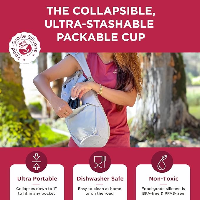 HYDAWAY 16oz Collapsible Travel Cup - Silicone Collapsible Cup with Stainless Steel Rim, BPA-Free, Reusable, Durable for Camping, Travel & Everyday Use