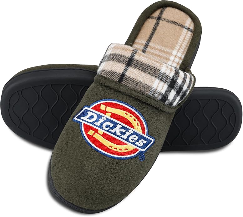 Dickies Men's Slide-on Memory Foam Scuff Slipper With Embroidered Logo - Indoor/Outdoor Sole
