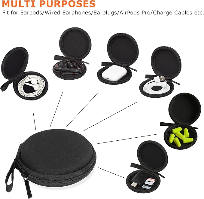 Ginsco Mini-Portable Hard Shell Earbuds Case for Apple EarPods Headphones USB-C Wired Ear Buds/Samsung Galaxy Wired Earbuds, Travel Case for Earphones Earplugs (1, Black)
