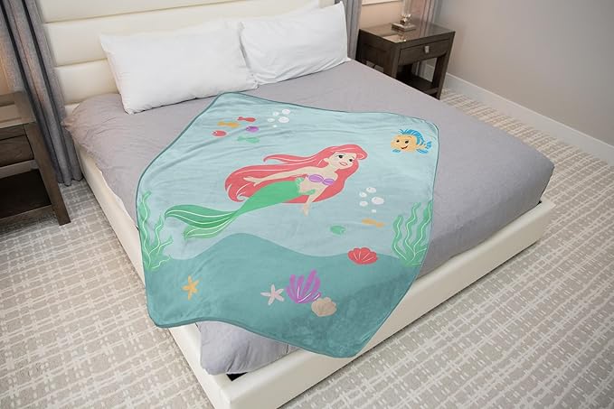 Sunny Side Up Disney The Little Mermaid Plush Throw Blanket - Measures 46 x 60 Inches - Super Soft & Cozy Fleece Kids Princess Bedding Features Ariel