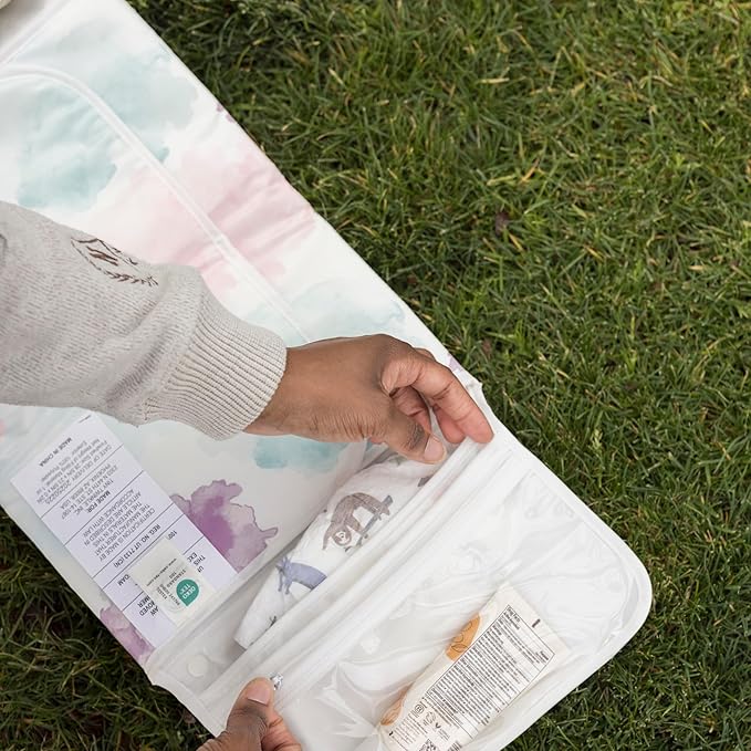 Tiny Twinkle Portable Diaper Changing Pad | Waterproof, Wipeable & Compact Baby Changing Pad for Travel | Smart Wipes Pocket & Organized Storage| Newborn Shower Gift (Cotton Candy)