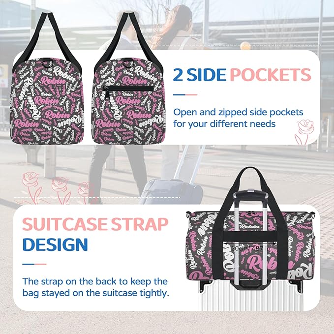 Custom-Dance-Gymnastics-Bag for Girls Personalized Kids Duffle Bag Cheerleader Team Bag for Travel Gym Sport Pink White Gray