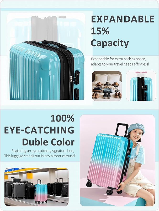 Carry on Luggage - Airline Approved Suitcases with Spinner Wheels, Built-In TSA Lock Hard Shell Expandable Suitcases