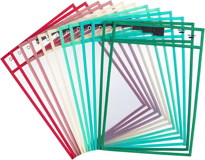 Mr. Pen- Dry Erase Pocket Sleeves, 10"x14", 12 pcs, Colorful Dry Erase Sleeves, Plastic Sleeve for Paper 8.5x11