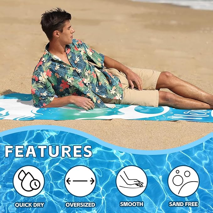 Microfiber Beach Towels,Watercolor Mermaid on Blue Green Sea Water Oversized Absorbent Bath Towels,Soft Quick Dry Thin Camping Towel for Adults Women Men,29.5"×59"
