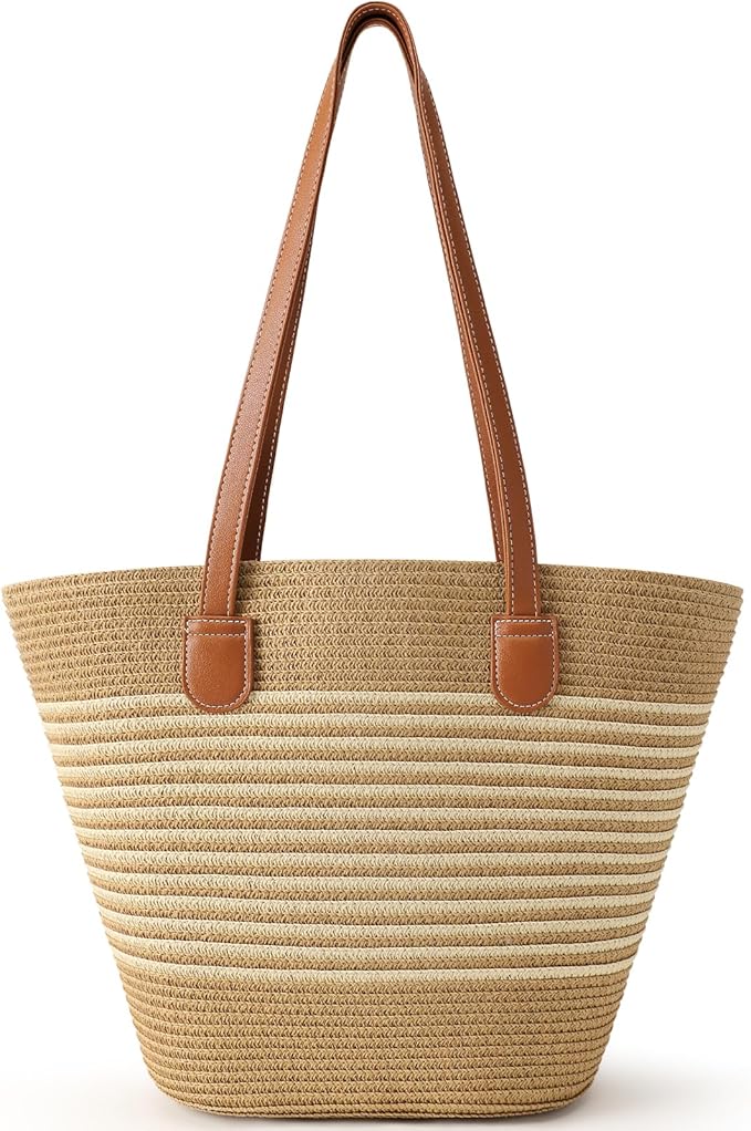 Trifabricy Beach Bags for Women, Summer Straw Beach Bag Straw Purse Shoulder Handbags Large Beach Tote for Summer Vacation
