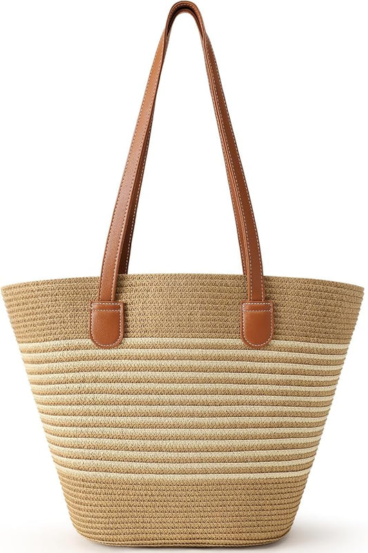 Trifabricy Beach Bags for Women, Summer Straw Beach Bag Straw Purse Shoulder Handbags Large Beach Tote for Summer Vacation