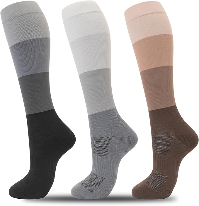 fenglaoda 3 Pairs Compression Socks for Women & Men Knee High Nurse Pregnant Cute Medical Running Travel Athletic