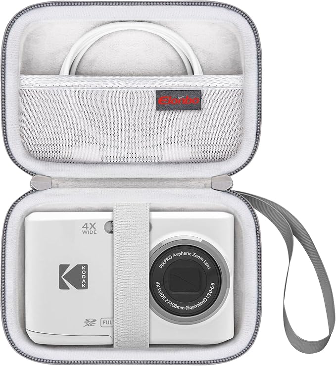 Elonbo Camera Carrying Case for KODAK PIXPRO FZ55 / FZ53 / FZ45 / FZ43 16MP Digital Camera, Vlogging Camera Storage Holder Travel Bag, Mesh Bag Fits Batteries, Cable, Memory Card, Card Reader, Grey