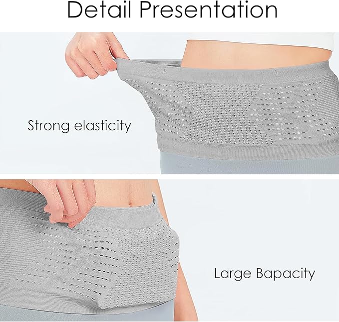 Slim Running Belt, No-Bounce Hidden Waist Pack with 360° Opening for Soft Flask, Cellphones, Keys or Gels, Grey, Small