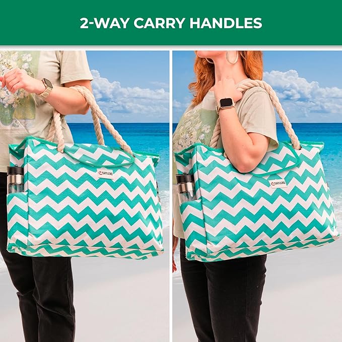 SHYLERO Beach Bag and Pool Bag Has Airtight Pouch, Magnetic Snap Closure. Beach Tote is Water Resistant. Family Size