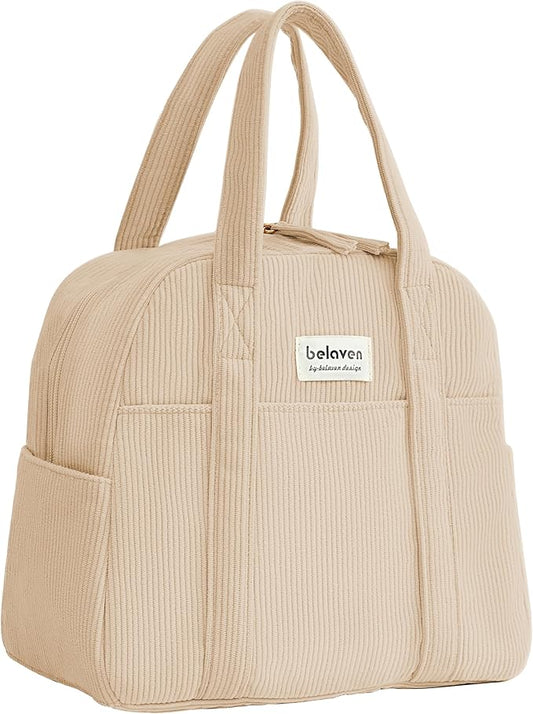 Insulated Lunch Bag for Women, 6-Hour Cold Retention Cooler Tote with Sturdy Handle, 15-Can Spacious Capacity, Leakproof Corduroy Fabric & Aluminum Foil Lining (Coffee)