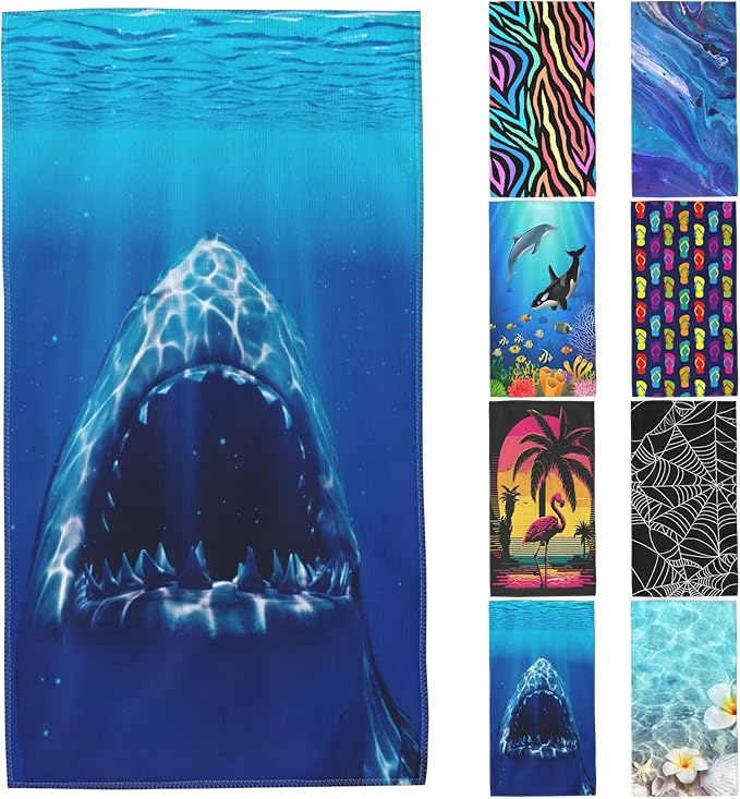 Shark Beach Towel,Shark Opens Mouth in Deep Sea Lightweight Compact Sand Free Quick Dry Oversized Pool Swimming Towels for Girls Women Adults,29.5"×59"