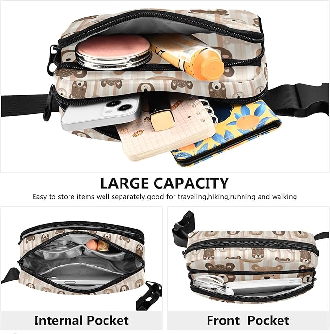 Kawaii Bear Stripe Fanny Pack for Women Men Water Resistant Fashion Waist Packs with Adjustable Strap Belt Bag for Travel Workout Jogging Hiking 21219063